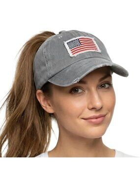 〽️Women Flag Grey High Ponytail Baseball Cap Trucker Bad Hair Day Adjustable